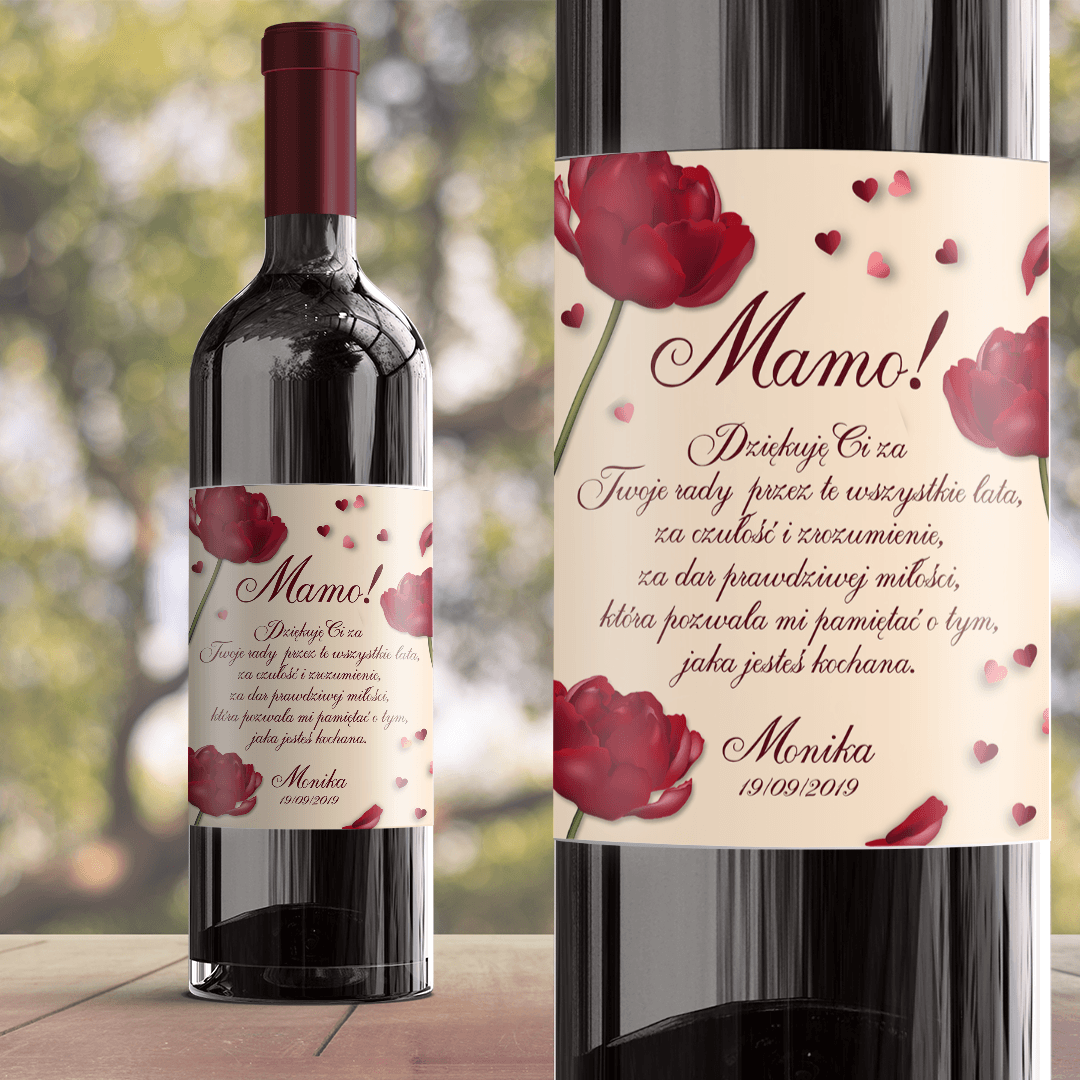 Zdjęcie slidera - ETYKIETA na wino prezent dla Mamy Czerwona Róża