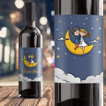 ETYKIETA na Wino Prezent Walentynkowy Zakochani na Księżycu z IMIONAMI