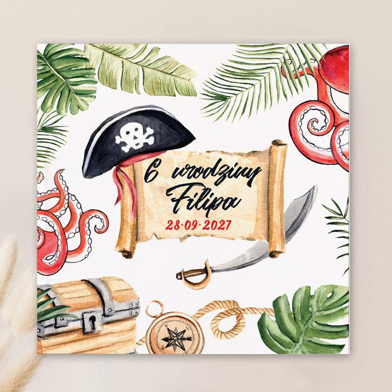 Personalizowana księga gości z pirackim motywem na okładce.