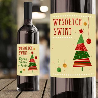 ETYKIETA na Wino Choinka Prezent na Boże Narodzenie PERSONALIZOWANA