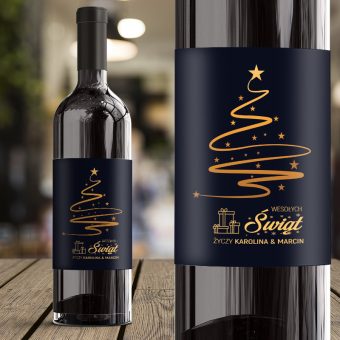 ETYKIETA na Wino Elegancka Choinka Prezent na Boże Narodzenie PERSONALIZOWANA