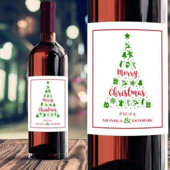 ETYKIETA na Wino Świąteczne Symbole Prezent pod Choinkę PERSONALIZOWANA