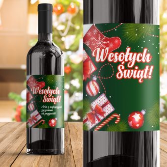 ETYKIETA na Wino Świąteczne Życzenia od Przyjaciół PERSONALIZOWANA