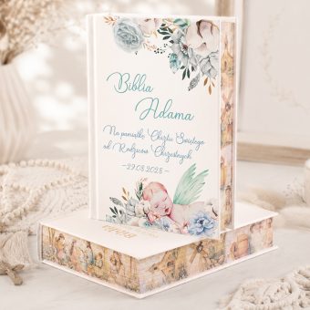 BIBLIA Prezent Na Chrzest z Imieniem Dziecka Uroczy Chłopiec