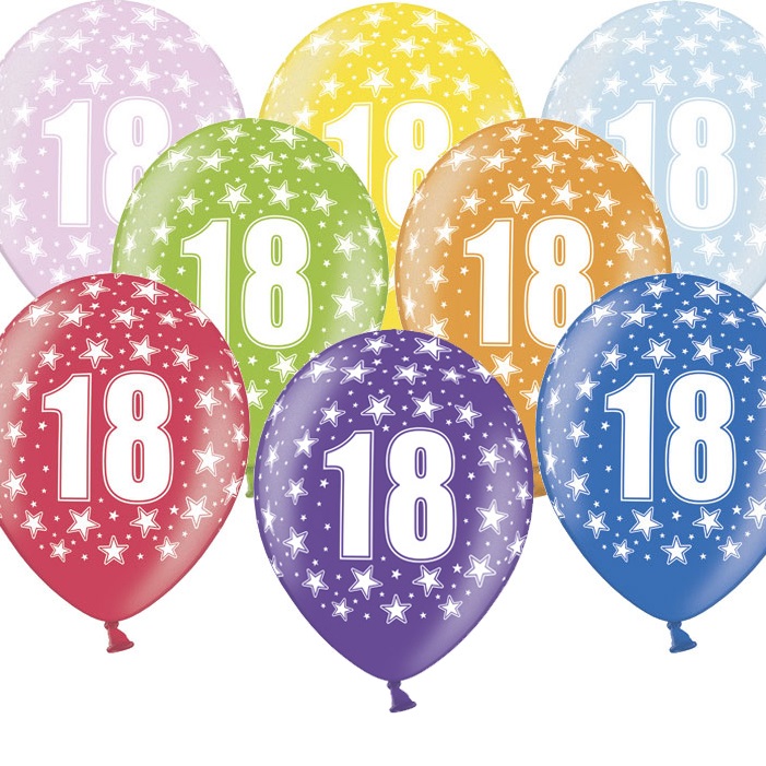 Balony na 18 Urodziny, 30cm, Metallic Mix, 6 szt