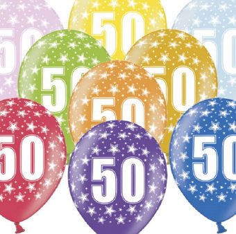 Balony na 50 Urodziny, 30cm, Metallic Mix, 6 szt