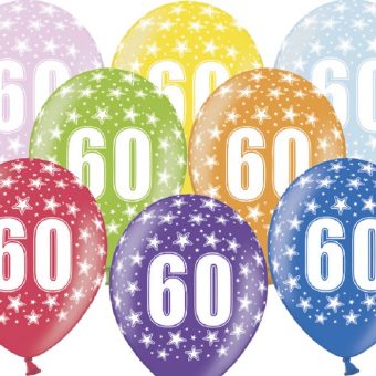 Balony na 60 Urodziny, 30cm, Metallic Mix, 6 szt
