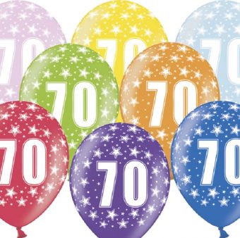 Balony na 70 Urodziny, 30cm, Metallic Mix, 6 szt