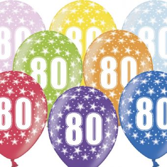 Balony na 80 Urodziny, 30cm, Metallic Mix, 6 szt