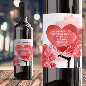 ETYKIETA na Wino Walentynkowa Czerwone Serca ze Zdrapką PERSONALIZOWANA
