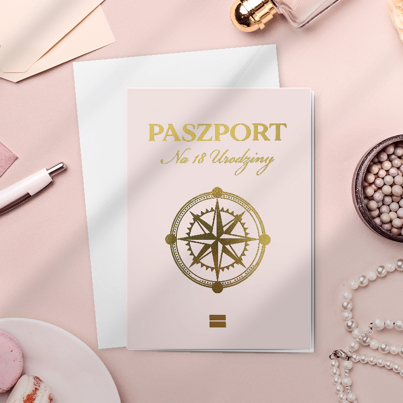 KARTKA złocona z Życzeniami jak Paszport Prezent na 18 Urodziny