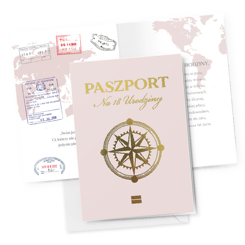 Zdjęcie w galerii - KARTKA złocona z Życzeniami jak Paszport Prezent na 18 Urodziny