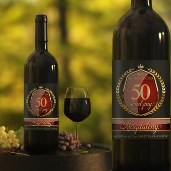 ETYKIETA na Wino Prezent na 50 Urodziny Złota Korona PERSONALIZOWANA
