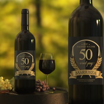 ETYKIETA na Wino Prezent na 50 Urodziny Złoty Laur PERSONALIZOWANA