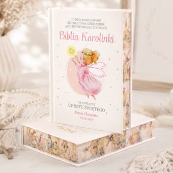 BIBLIA Prezent Na Chrzest Św. Dla Dziewczynki Dobry Anioł PERSONALIZOWANA