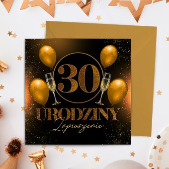 ZAPROSZENIA Uniwersalne na 30 urodziny Złoto & Czerń 10szt +KOPERTY