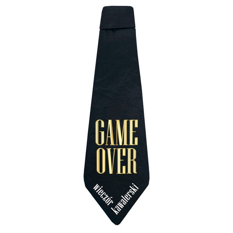 Krawat na wieczór kawalerski w czarnym kolorze z napisem game over.