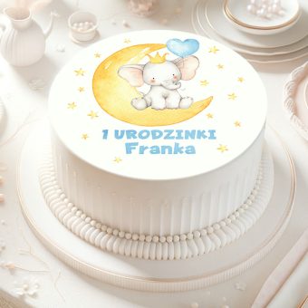 Opłatek na tort na urodziny dla chłopca Słonik i balonik PERSONALIZOWANY