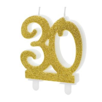 Świeczka urodzinowa liczba 30, złoty 7.5cm