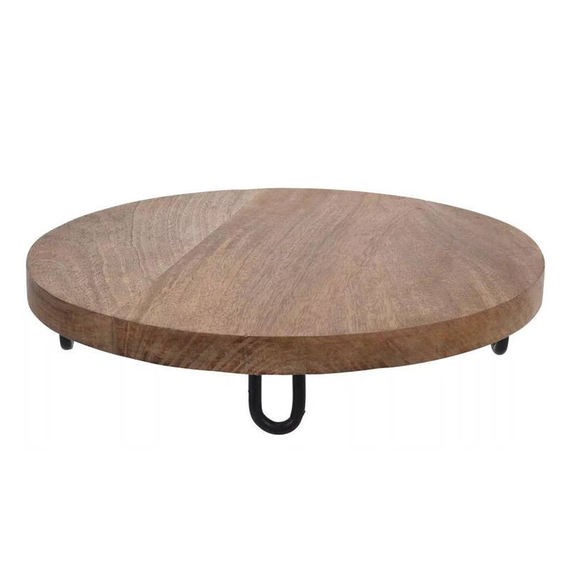Drewniany talerz wykonany z drewna mangowca na metalowych nóżkach. - Idealny do serwowania dań, przystawek, przekąsek, deserów i wielu innych.