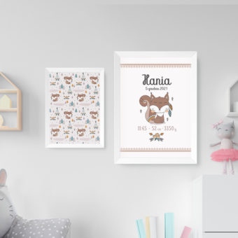 ZESTAW Metryczka + Plakat Dekoracja do Pokoju Dziecka Wiewióreczka