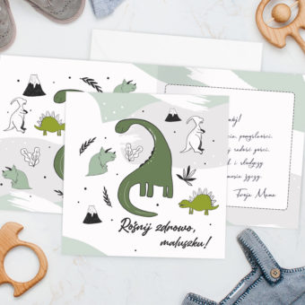 KARTKA dla Dziecka na Życzenia z Dinozaurami