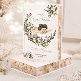BIBLIA Prezent na Chrzest Święty Dziecięce Buciki