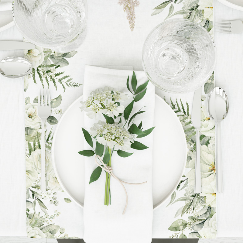 Zdjęcie slidera - BIEŻNIK dekoracyjny ozdoba stołu Białe Kwiaty 40cmx5m