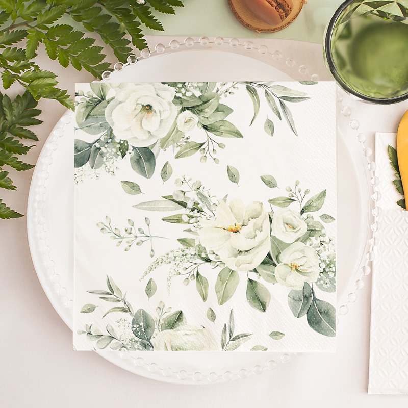Zdjęcie slidera - SERWETKI papierowe dekoracja stołu Białe Kwiaty 20szt