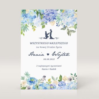 KARTKA ślubna z życzeniami dla Młodej Pary Niebieskie Hortensje