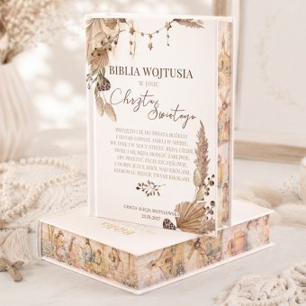 BIBLIA prezent na Chrzest Święty z życzeniami BOHO