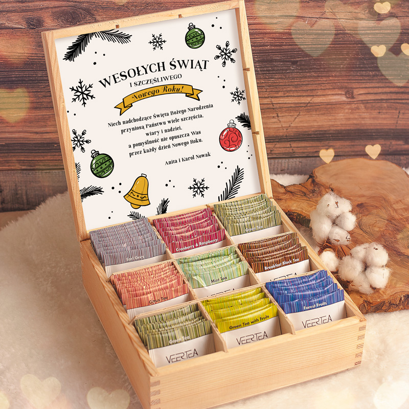 Zdjęcie slidera - ZESTAW Herbat w drewnianym pudełku Prezent na Święta Bożego Narodzenia