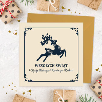 KARTKA świąteczna z życzeniami Reindeer Twoje LOGO/Podpis