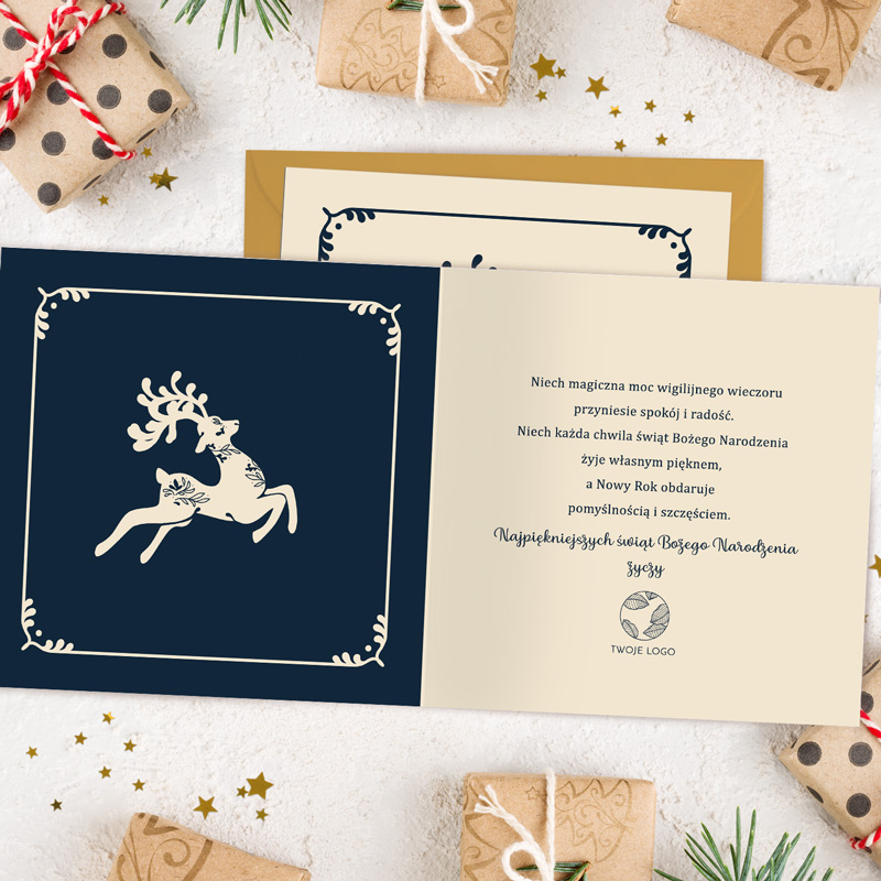 Zdjęcie w galerii - KARTKA świąteczna z życzeniami Reindeer Twoje LOGO/Podpis