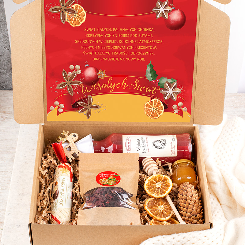 Zdjęcie slidera - ZESTAW prezentów w pudełku z życzeniami Świąteczne Łakocie