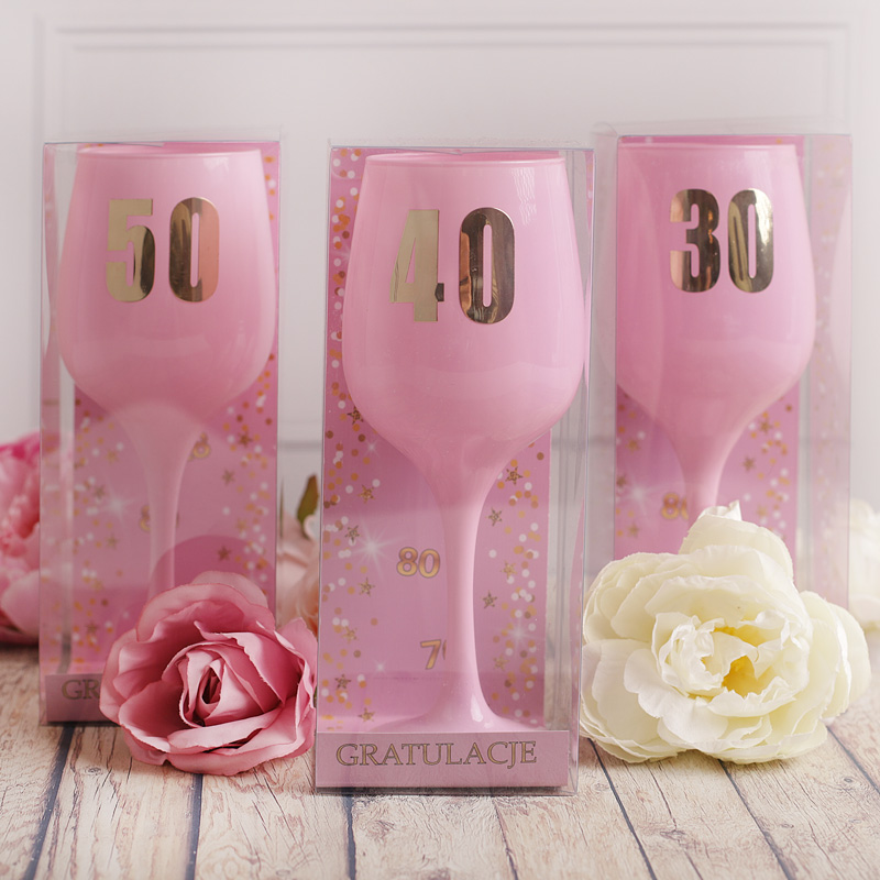 Zdjęcie slidera - KIELISZEK różowy Prezent dla kobiety na okrągłe urodziny
