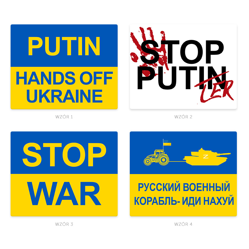 Naklejka na samochód flaga Ukraina napisy po angielsku i rosyjsku