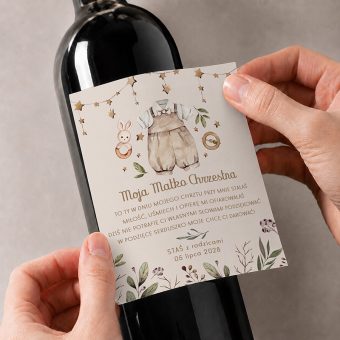 ETYKIETA na wino podziękowanie dla Chrzestnych na Chrzest Boho