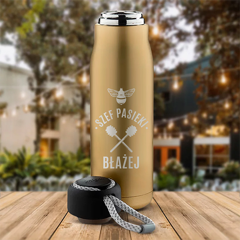 Personalizowany prezent dla pszczelarza. Termos z grawerem i motywem pszczoły.