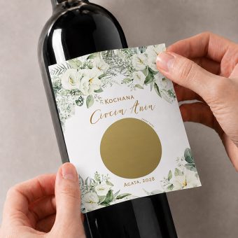 ETYKIETA na wino Pytanie dla chrzestnych ukryte pod zdrapką Białe Kwiaty