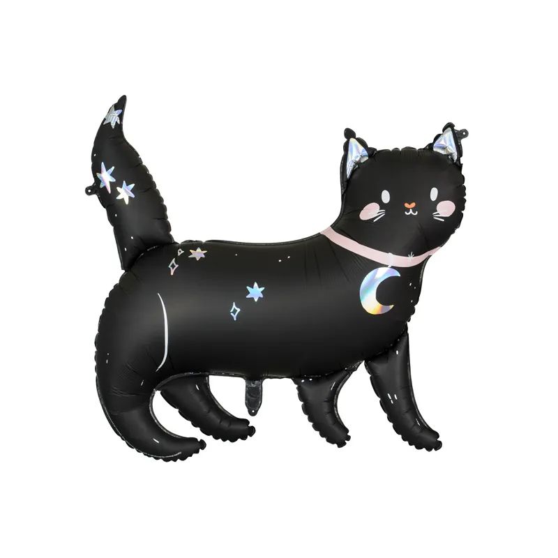 Foliowy balon do dekoracji wnętrza na Halloween. Balon w kształcie czarnego kota.