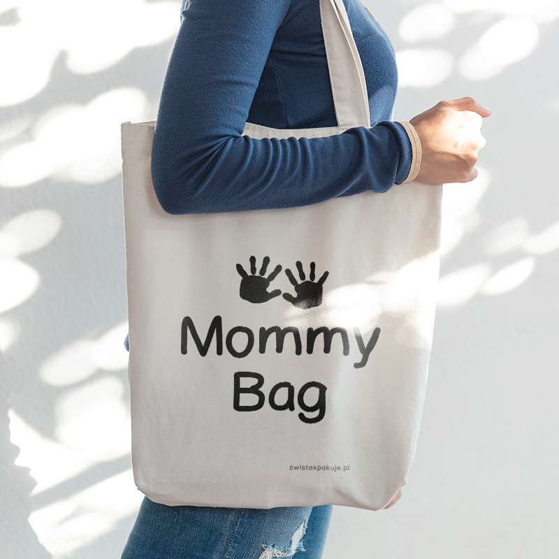 Torba z napisem Mommy Bag doskonała na codzienne zakupy, jak i niezbędne rzeczy dziecka