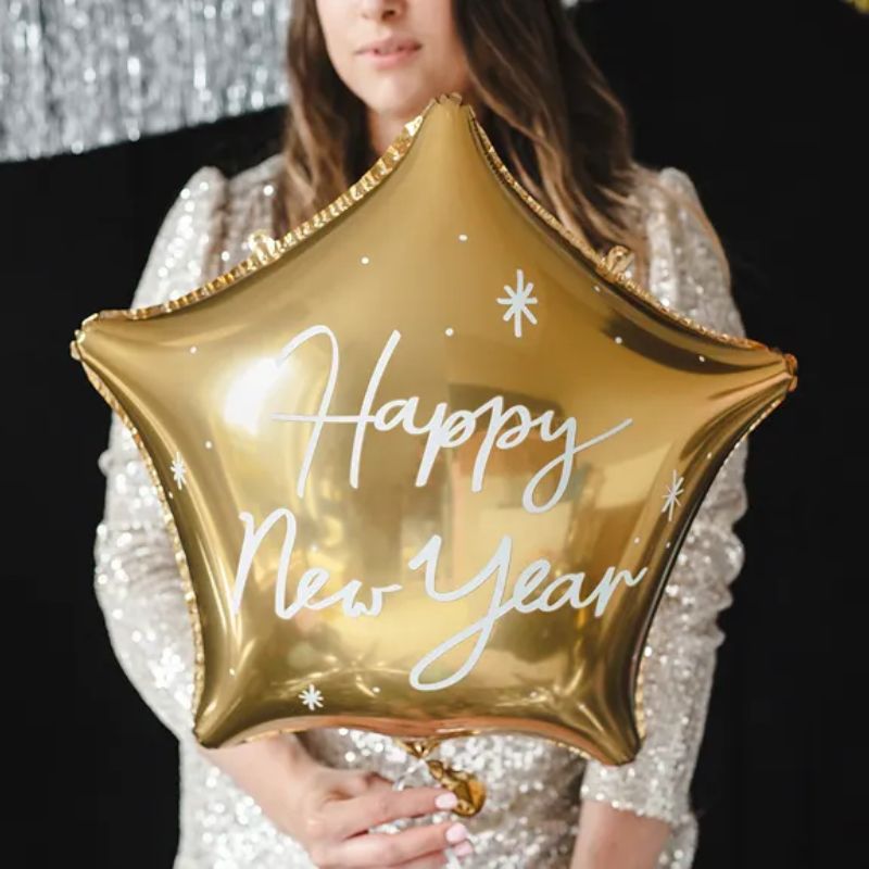 Zdjęcie slidera - BALON foliowy w kształcie gwiazdki Happy New Year dekoracja sylwestrowa
