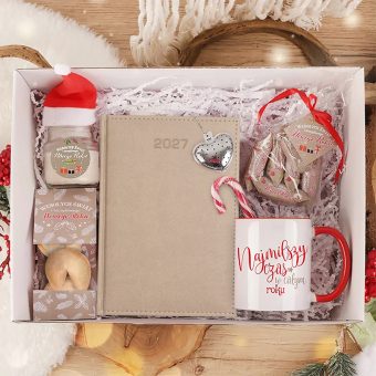 ZESTAW świąteczny dla niej elegancki box prezentowy z kalendarzem