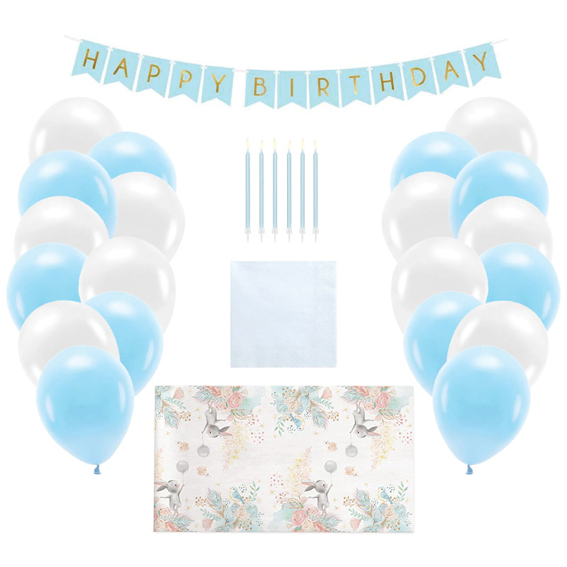 Zdjęcie slidera - ZESTAW błękitny Dekoracje na urodzinki chłopca (bieżnik, serwetki, balony, świeczki, baner)