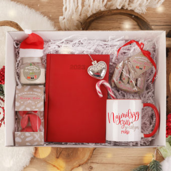 ZESTAW świąteczny dla niej elegancki box prezentowy z kalendarzem