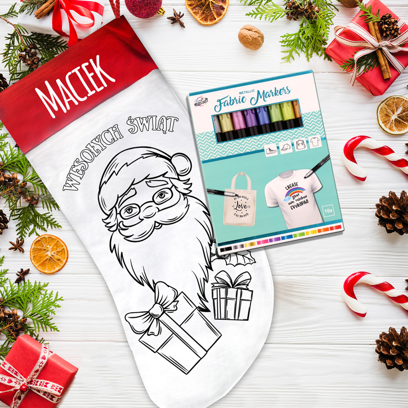 SKARPETA świąteczna do kolorowania z markerami kreatywny prezent
