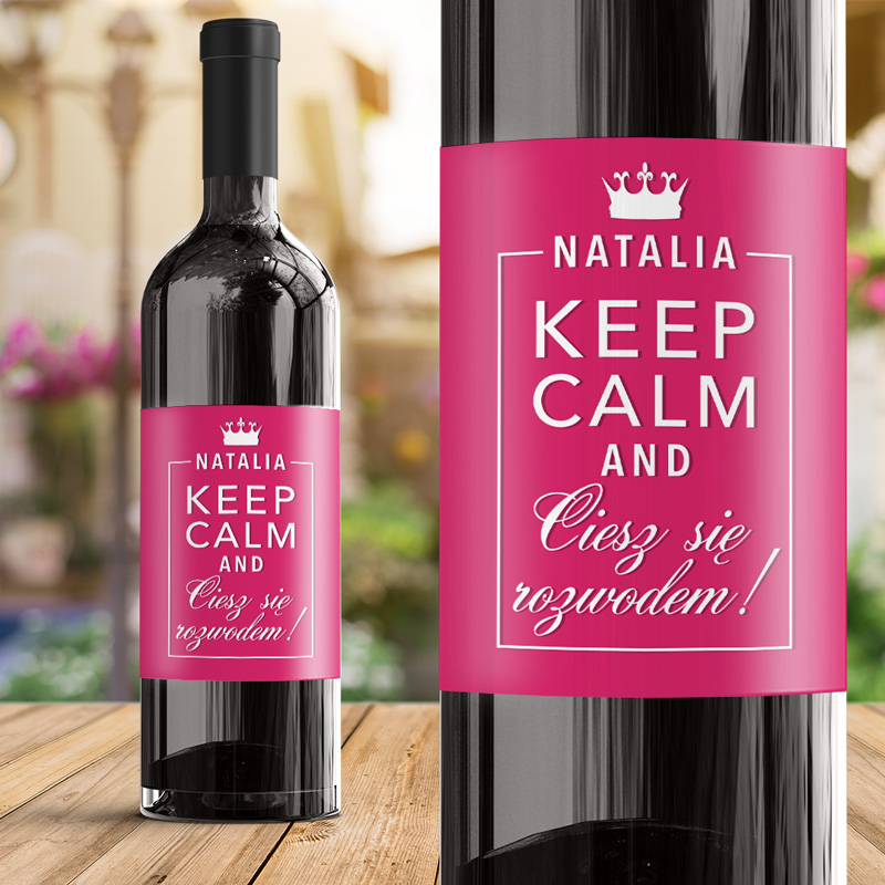 Zdjęcie slidera - ETYKIETA na wino Keep Calm Prezent dla przyjaciółki z okazji rozwodu