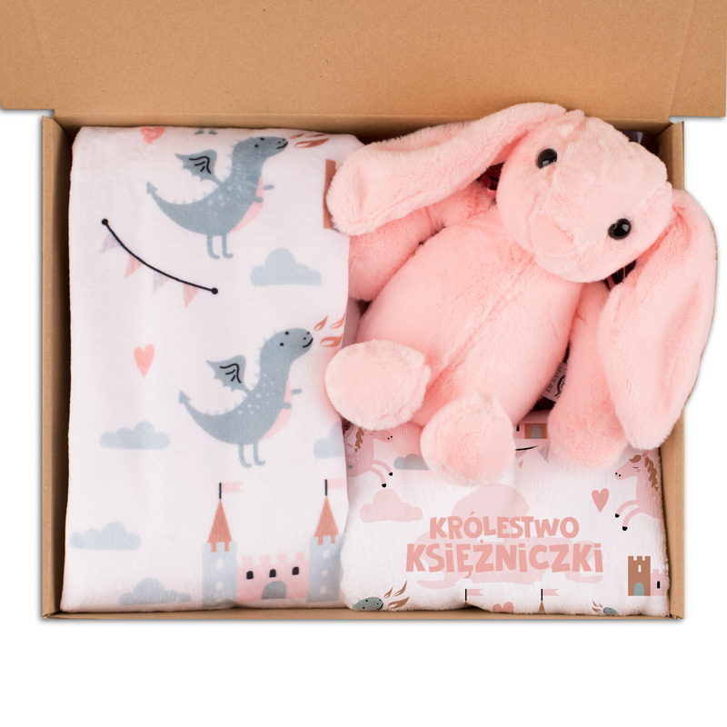 Zdjęcie w galerii - BOX dla dziewczynki na narodziny kocyk ręcznik królik Bajkowe Królestwo