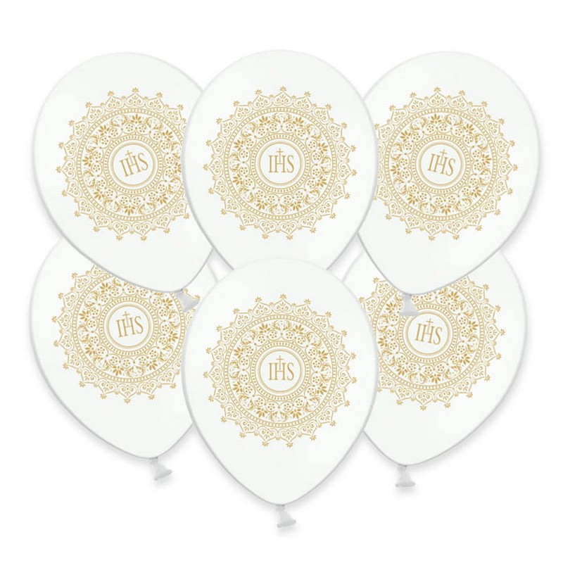 Zdjęcie w galerii - ZESTAW dekoracji komunijnych Złoty IHS balony serwetki świeca bieżnik